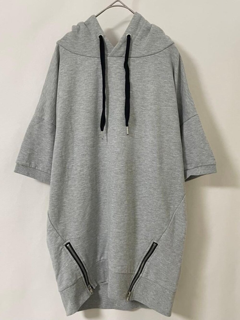 Edgele Short-Sleeve Hoodie Gray Size M Side Zip Spring/Summer
